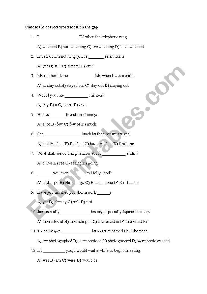 grammar worksheet