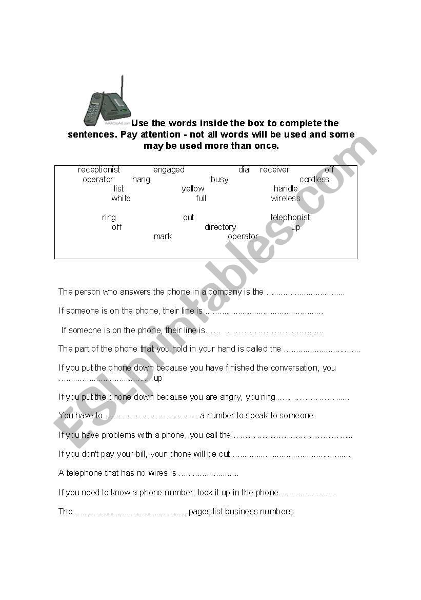 Telephone expressions worksheet