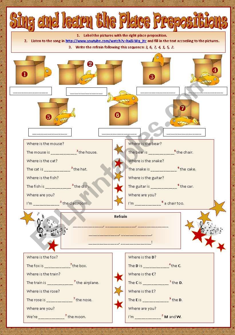 Sing and learn the place prepositions