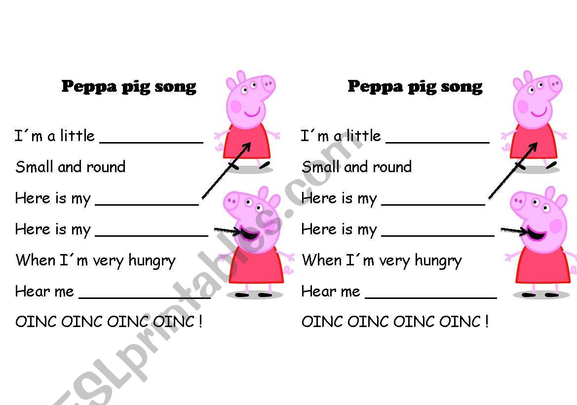 Peppa pig song sheet worksheet