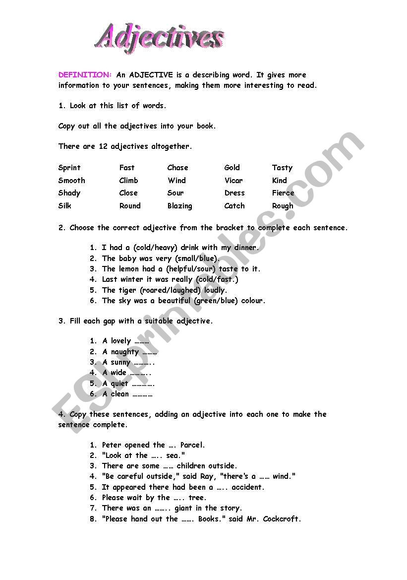 The adjective worksheet