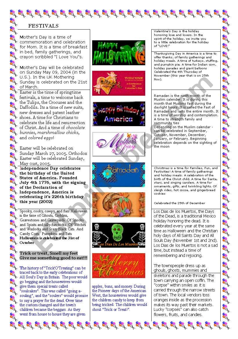 Festivals worksheet
