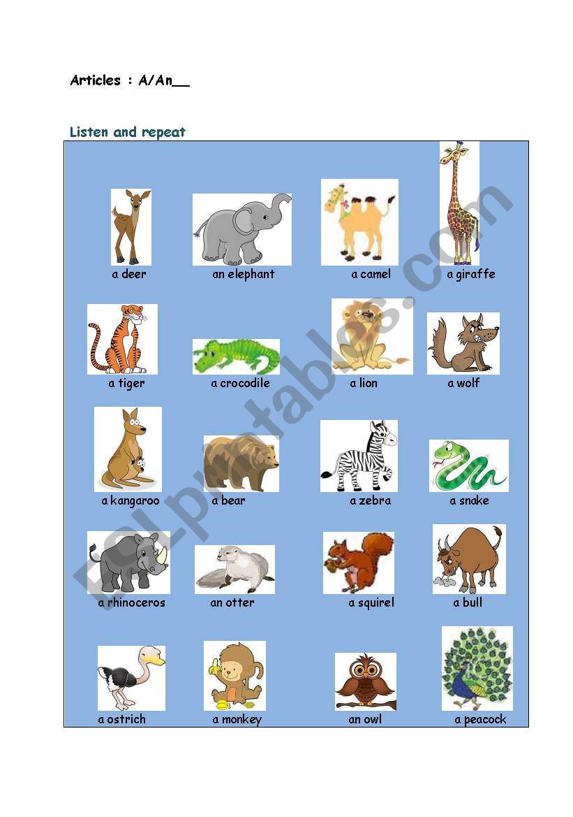 In the Zoo worksheet