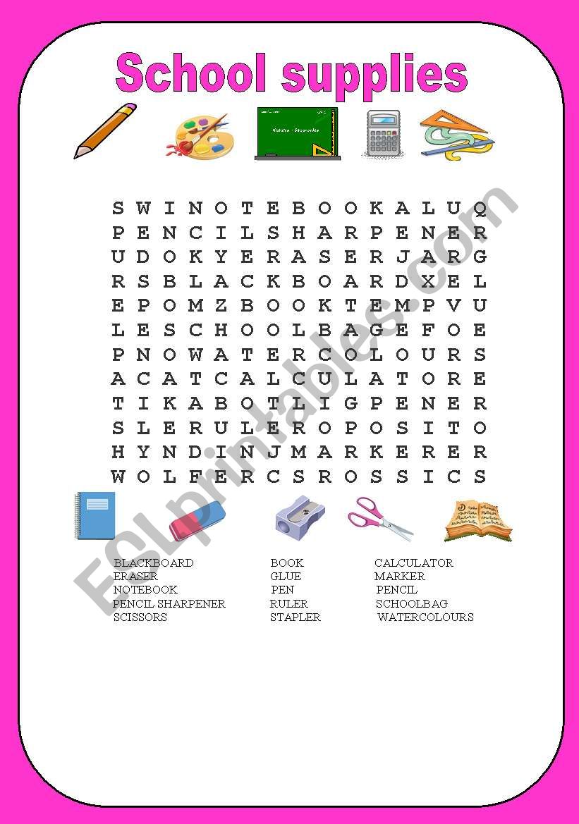 School supplies worksheet