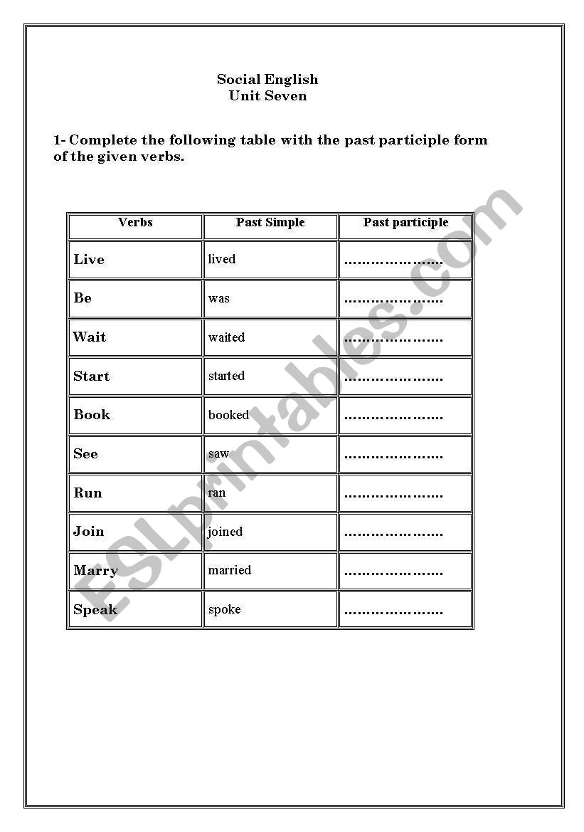 Present Perfect worksheet