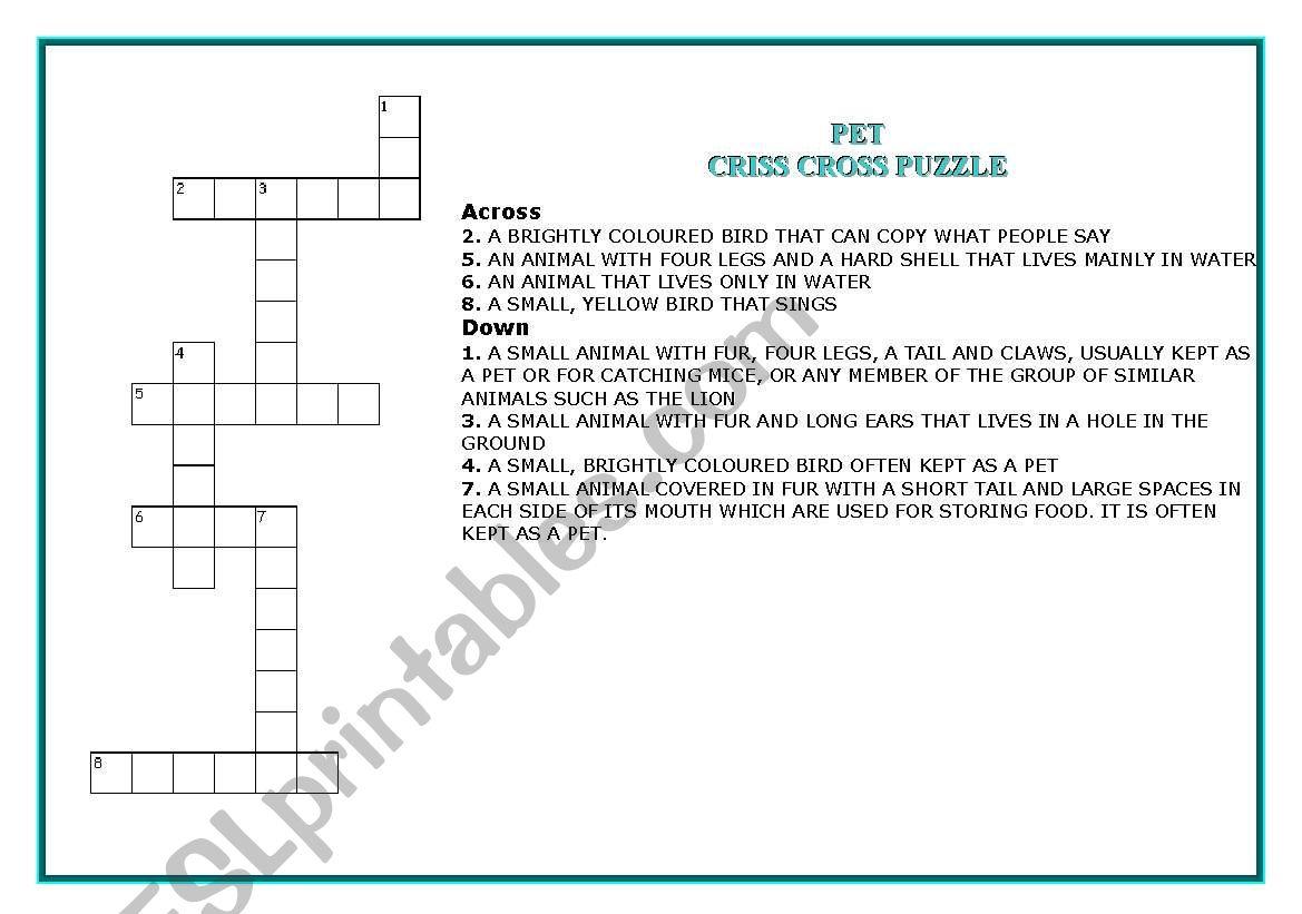  PET (CRISS CROSS PUZZLE) worksheet