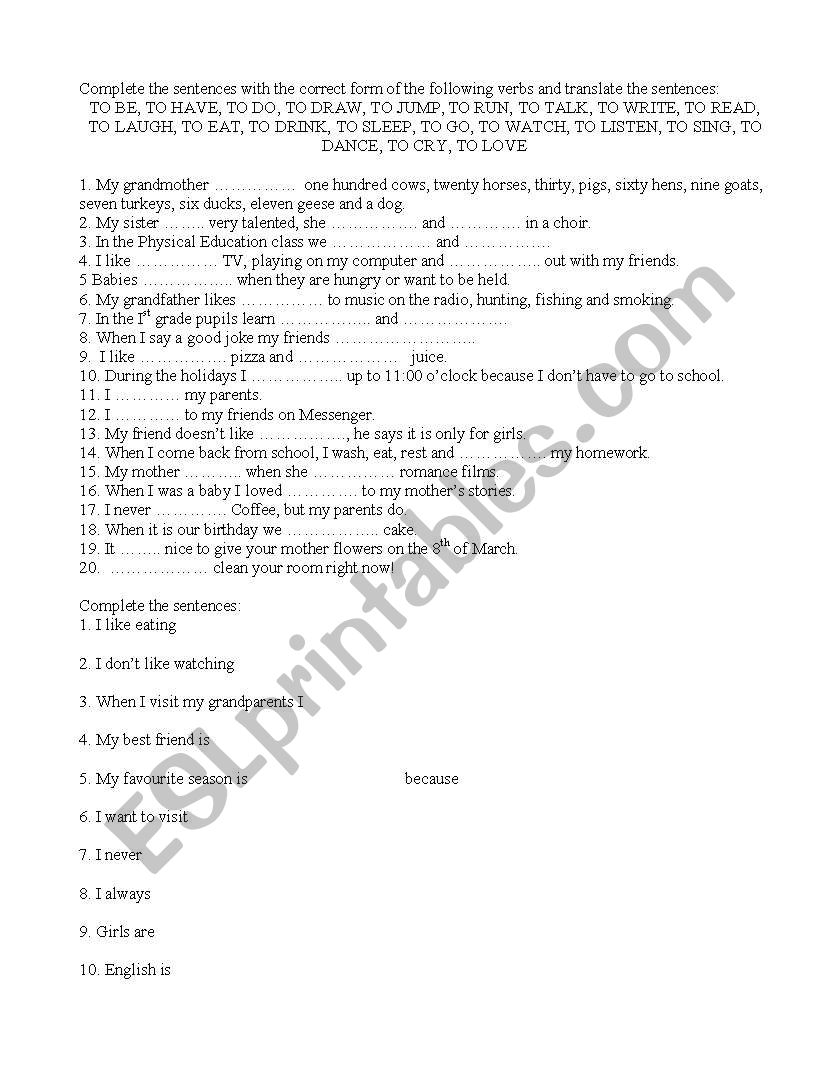 BEGINNER VERBS worksheet