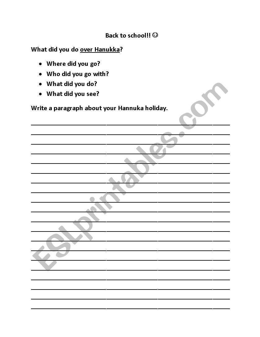 Hannukah Holiday worksheet