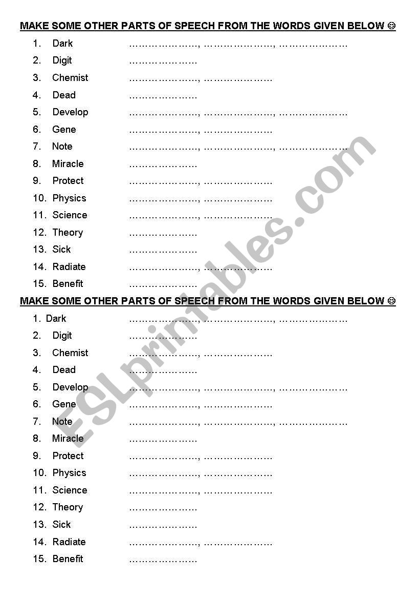 Word Formation SCIENCE worksheet