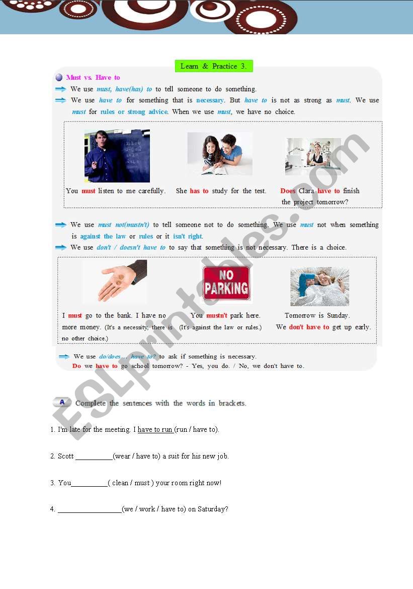 Must vs. Have to  worksheet