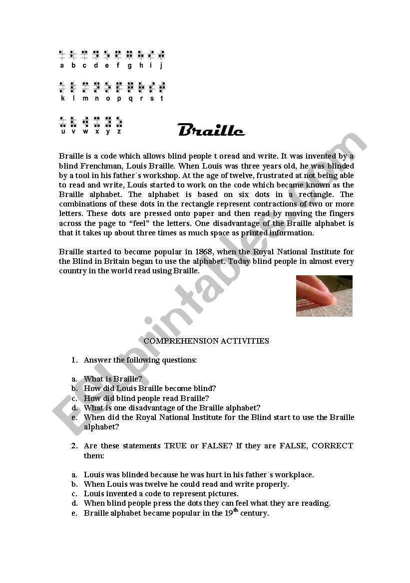 Braille worksheet