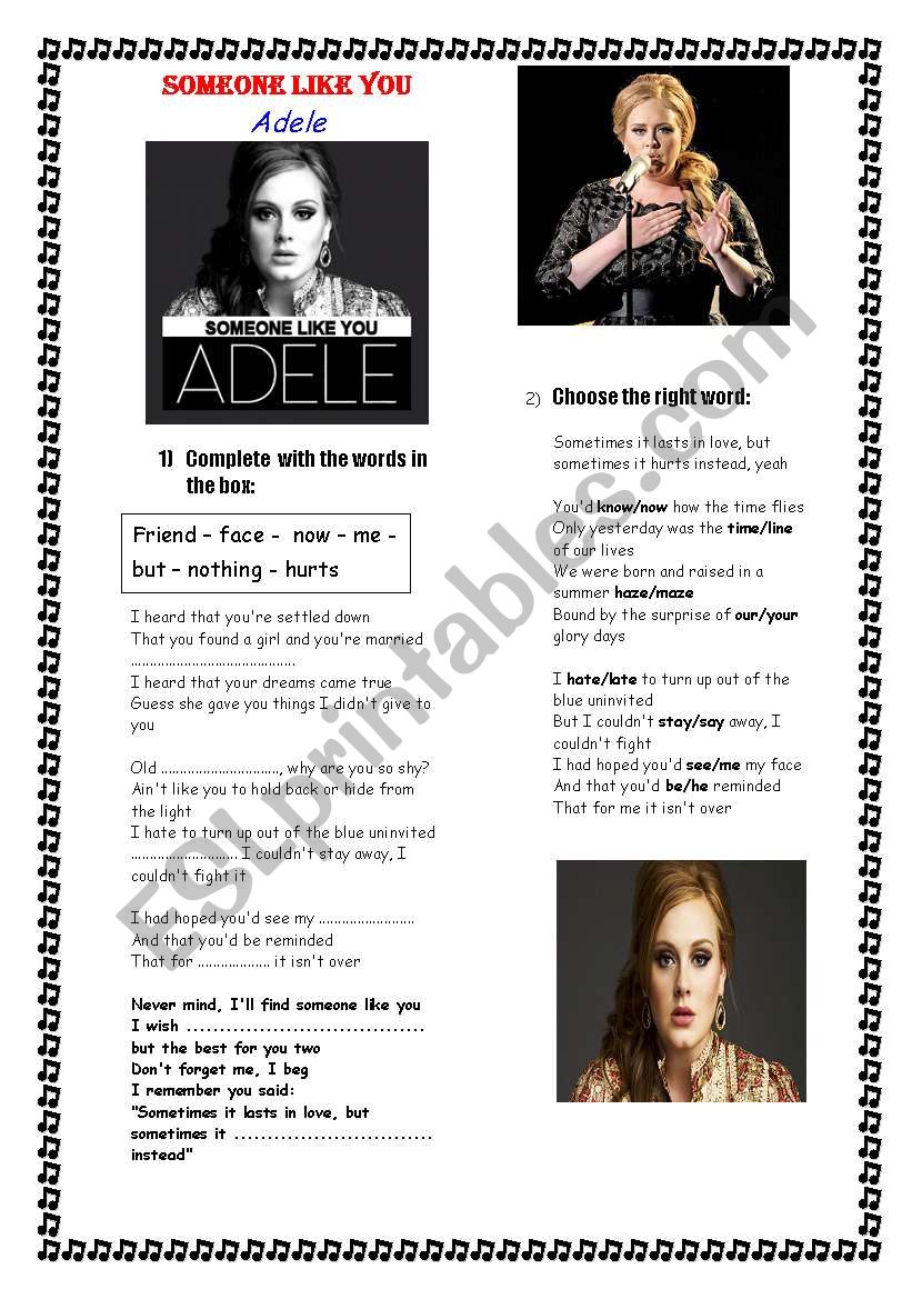 ADELE - SOMEONE LIKE YOU worksheet