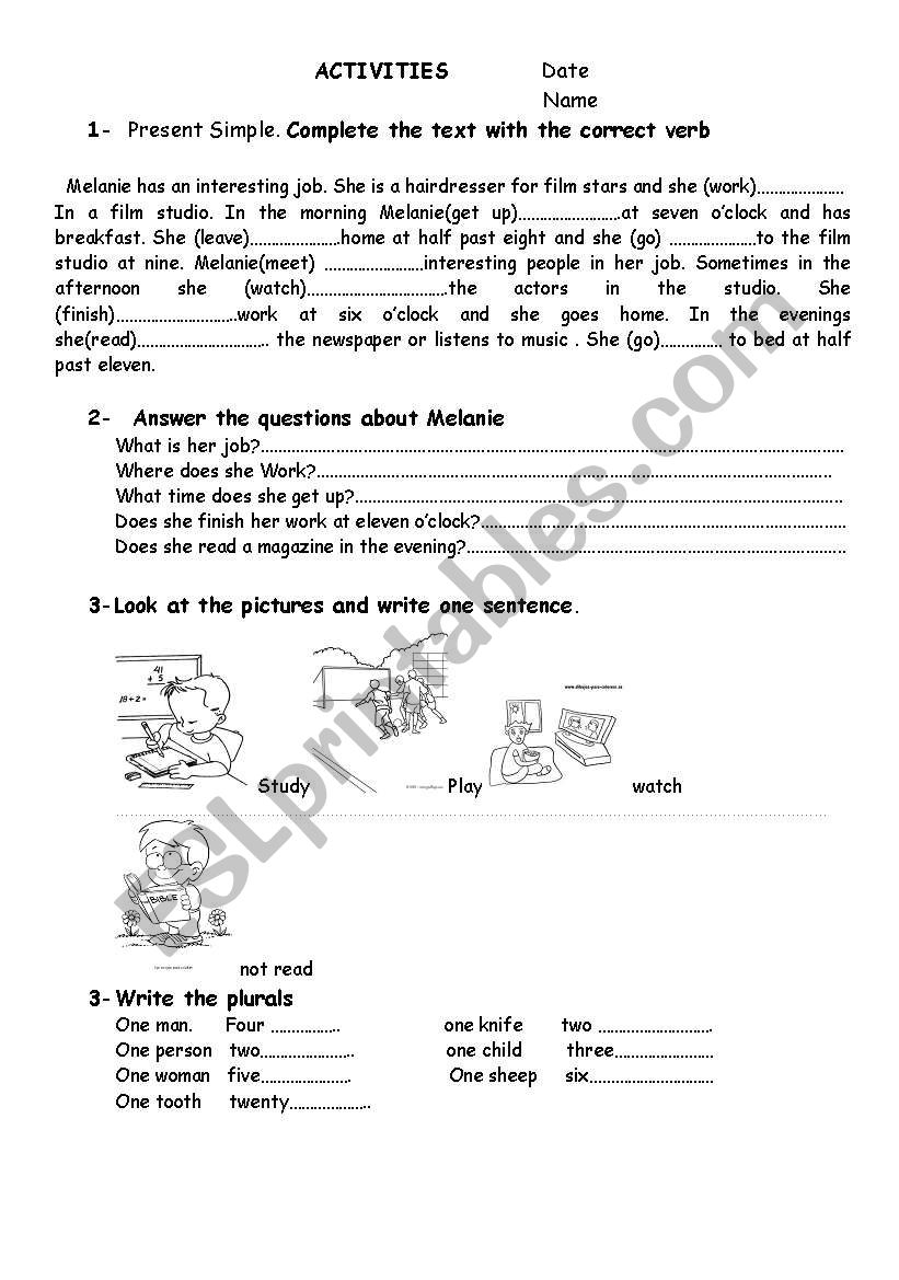 presnt simple worksheet