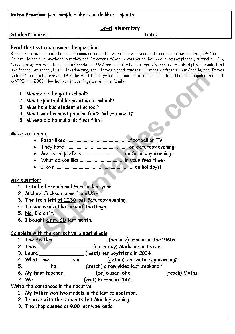 Past Simple worksheet