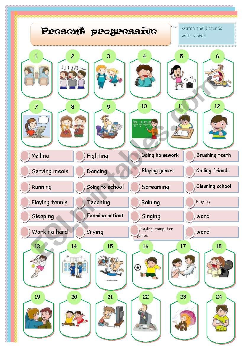 present progressive matching worksheet