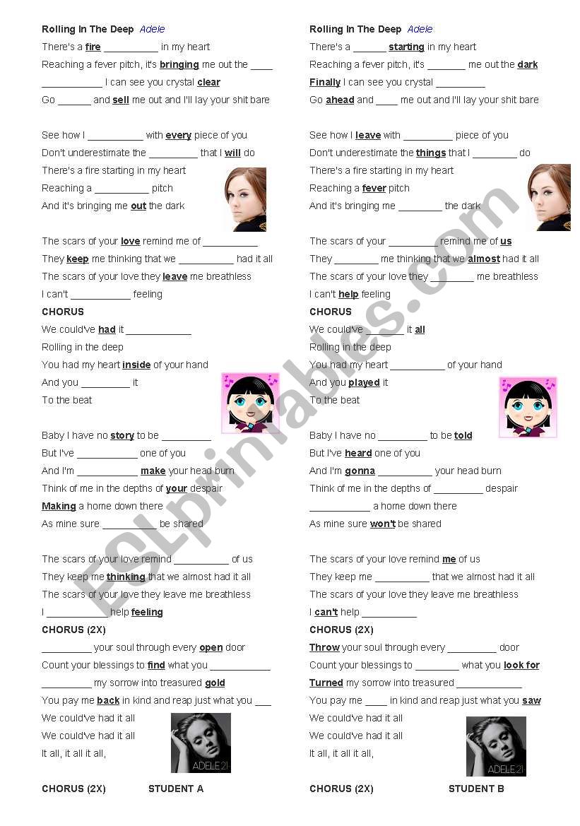 Rolling in the Deep - Adele worksheet