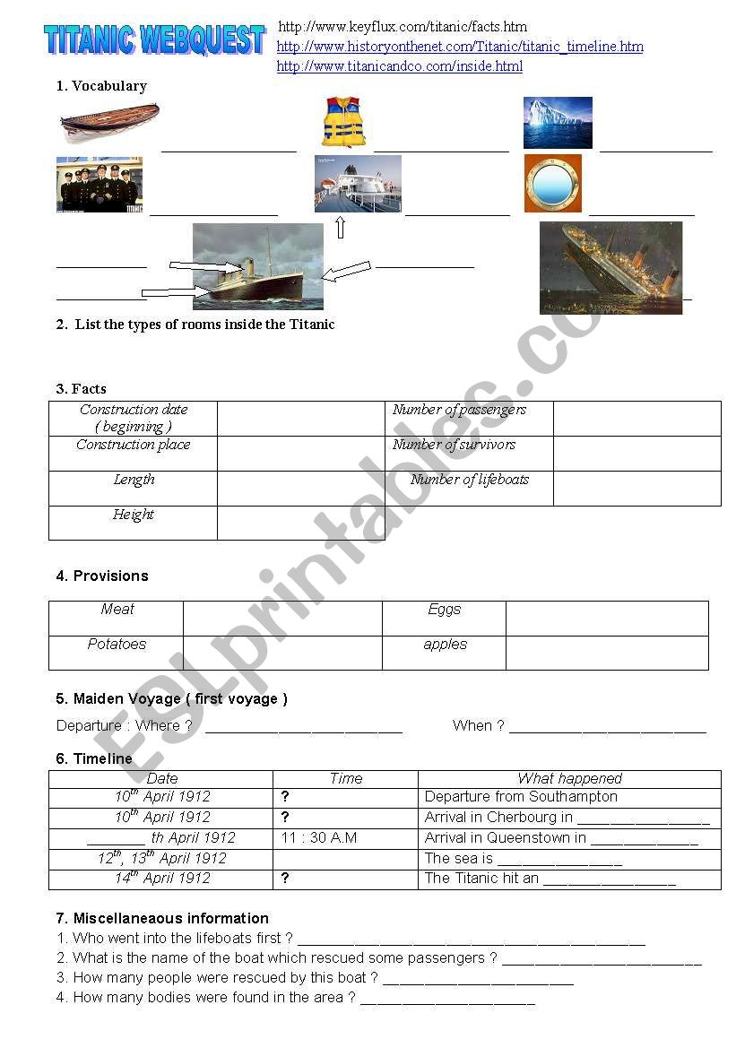Titanic webquest worksheet
