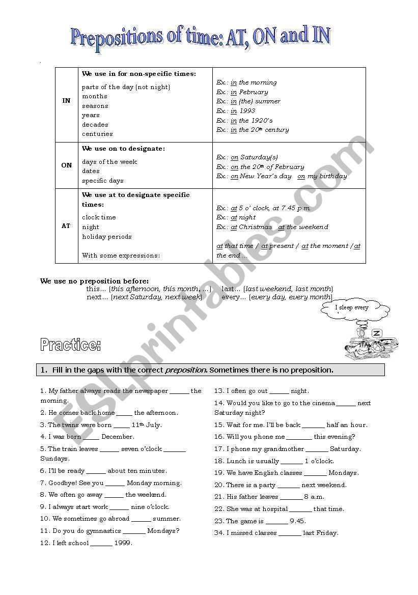 Prepositions of time IN, ON and AT