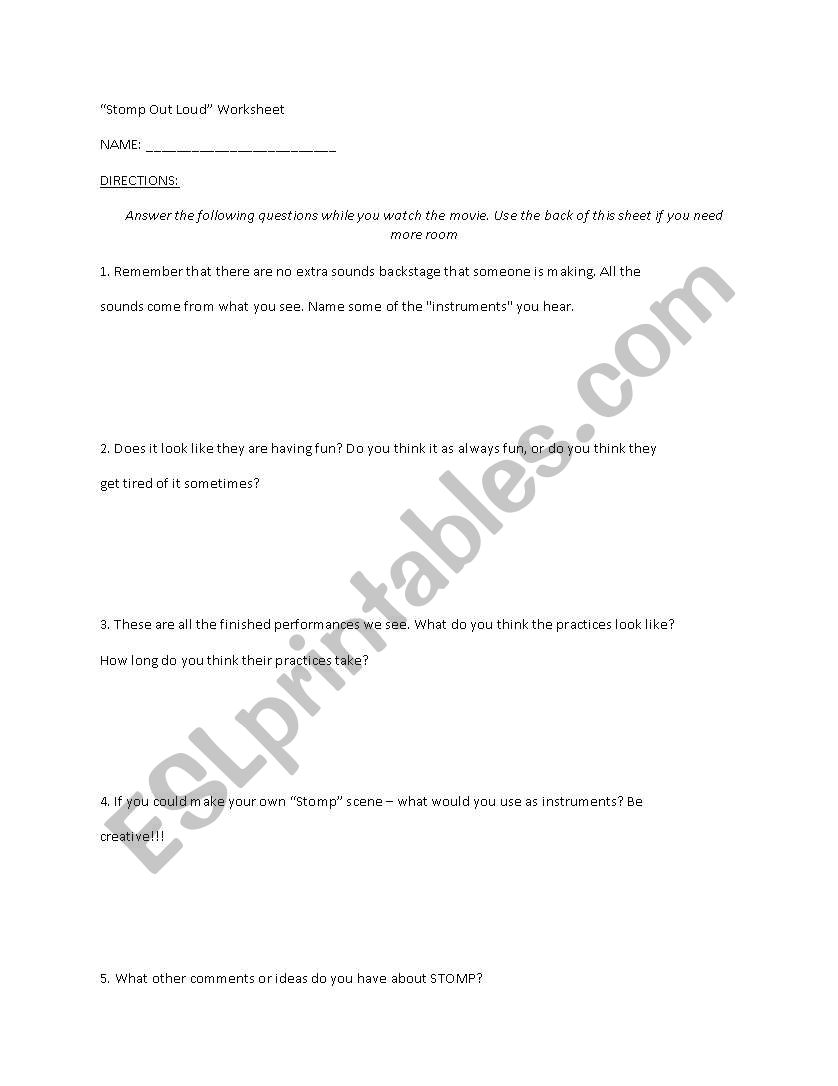 STOMP Out Loud worksheet