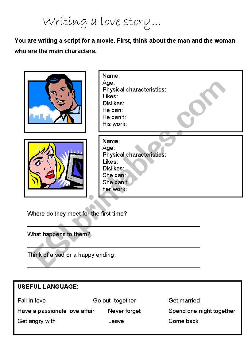 Writing a love story worksheet