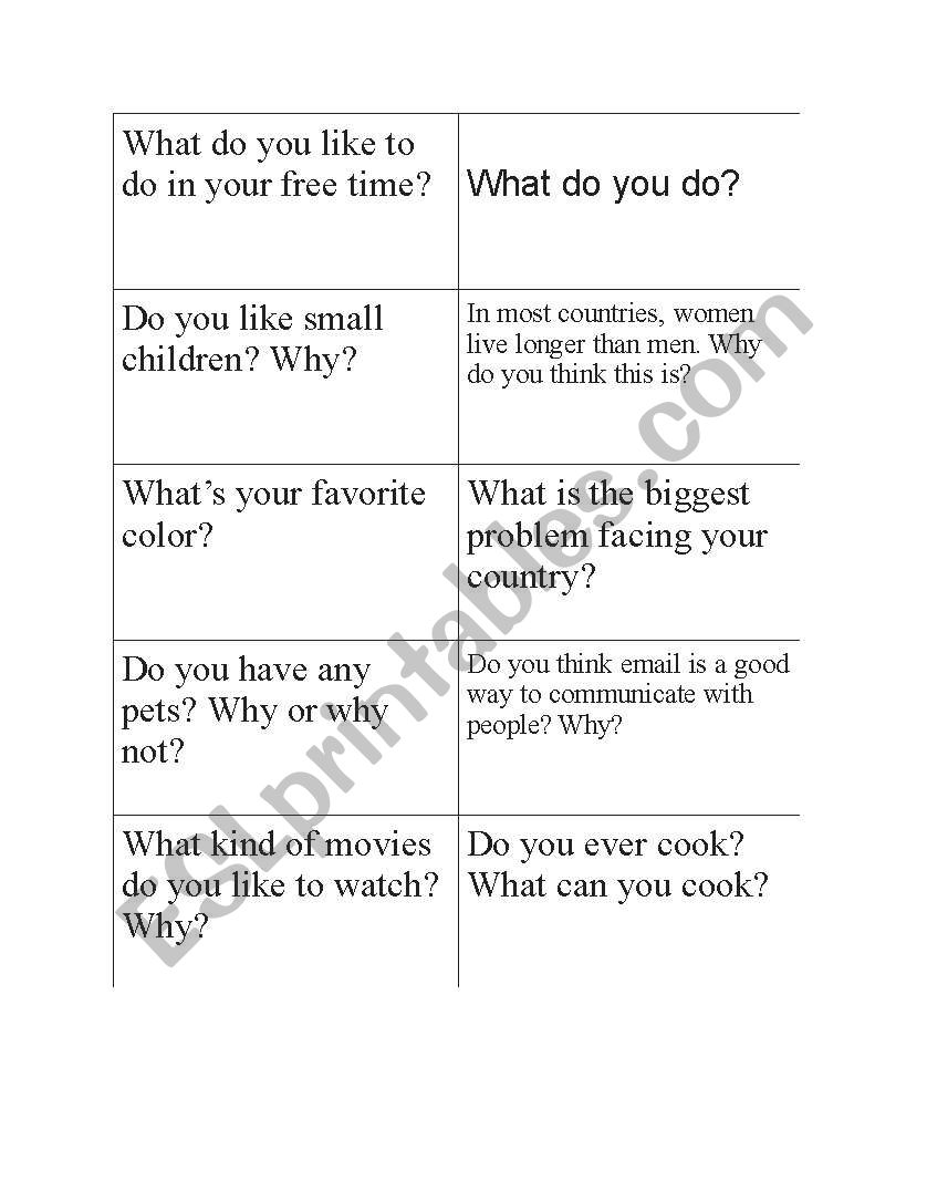 Conversation cards worksheet