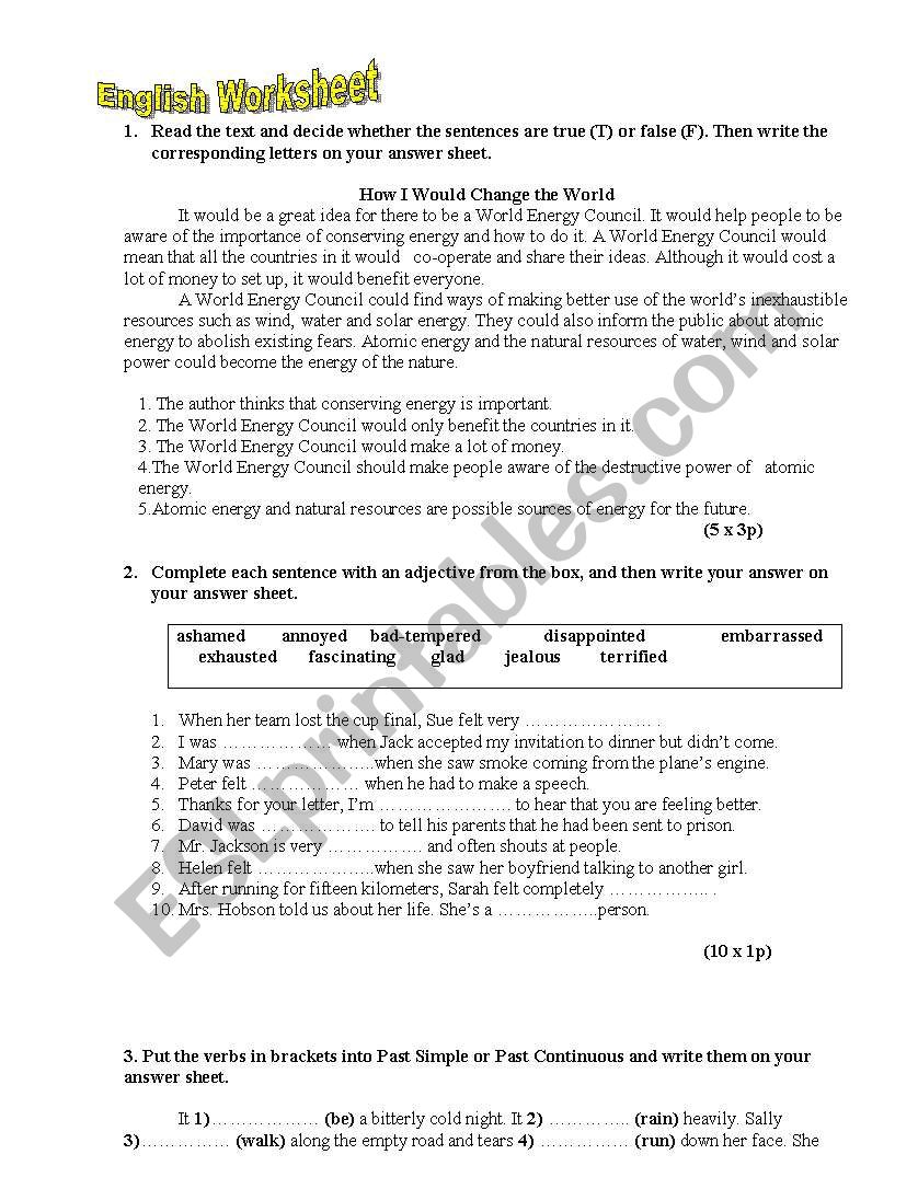 English Worksheet worksheet