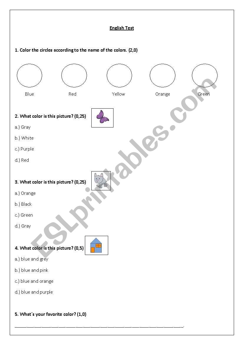 English Test 2nd grade worksheet