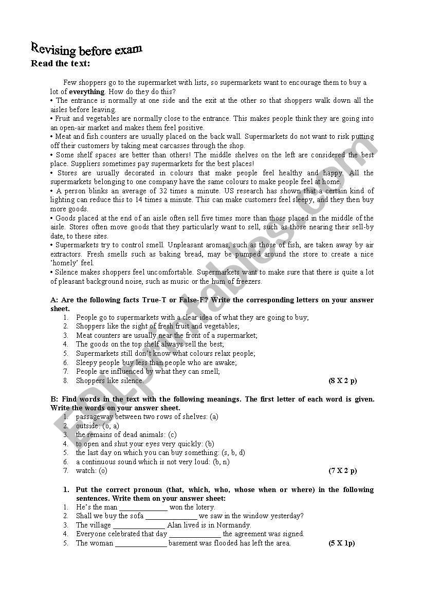 REvision Worksheet worksheet
