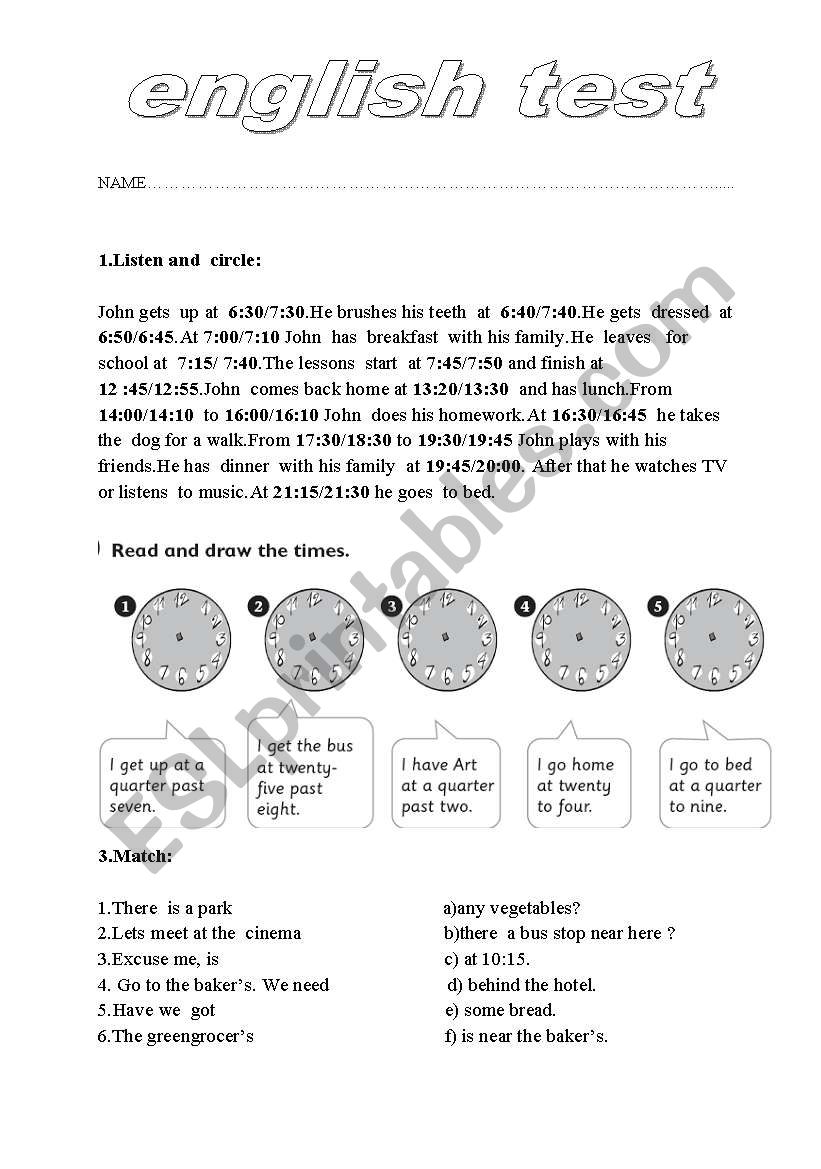 Test 4th grade worksheet