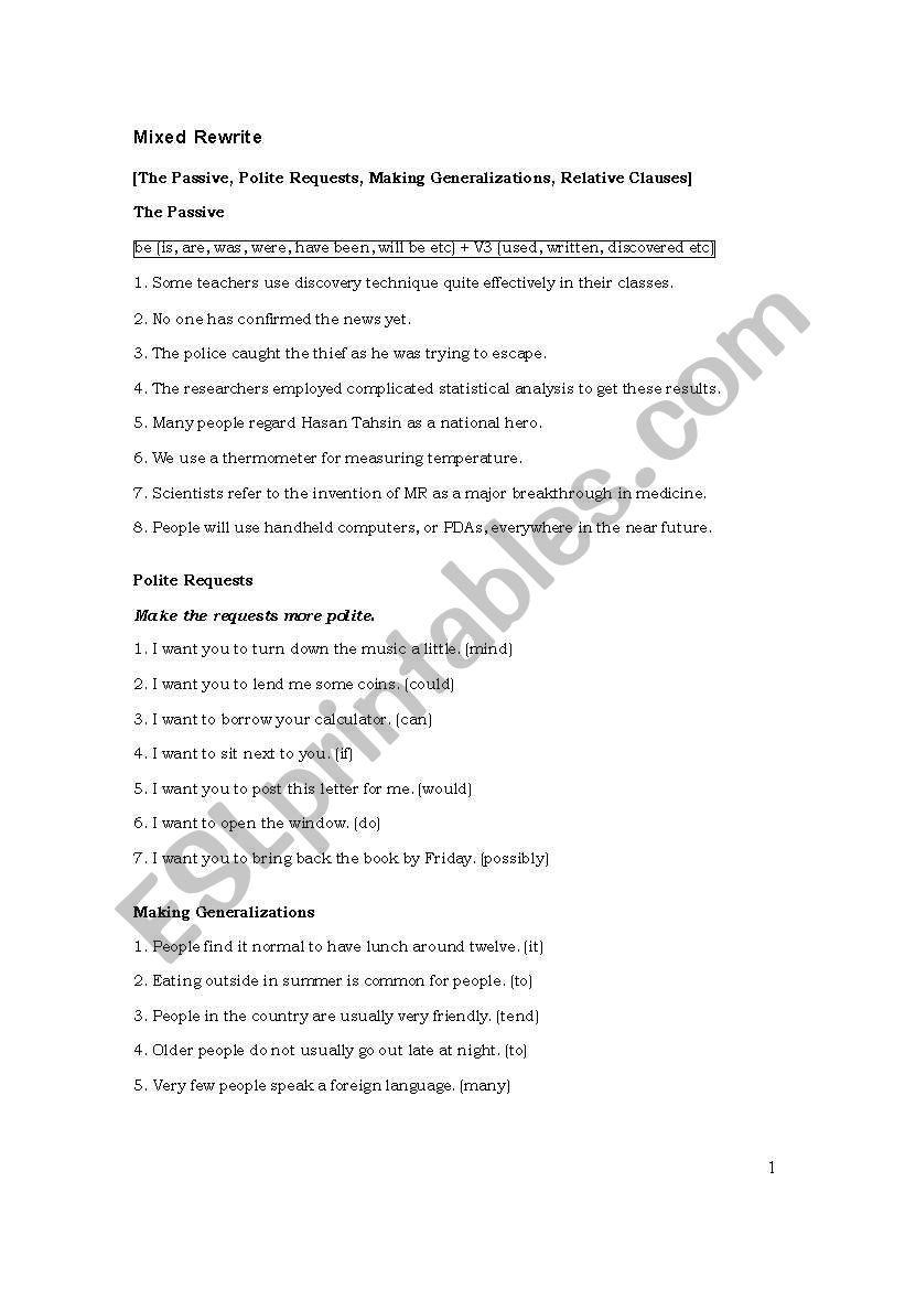 Mixed Rewrite + Answers worksheet