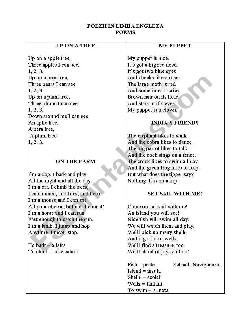 Poems worksheet