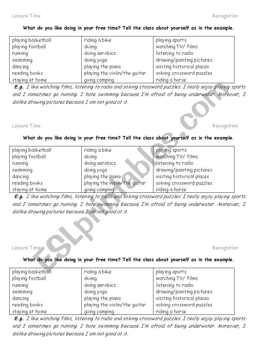 speaking / leisure activities worksheet