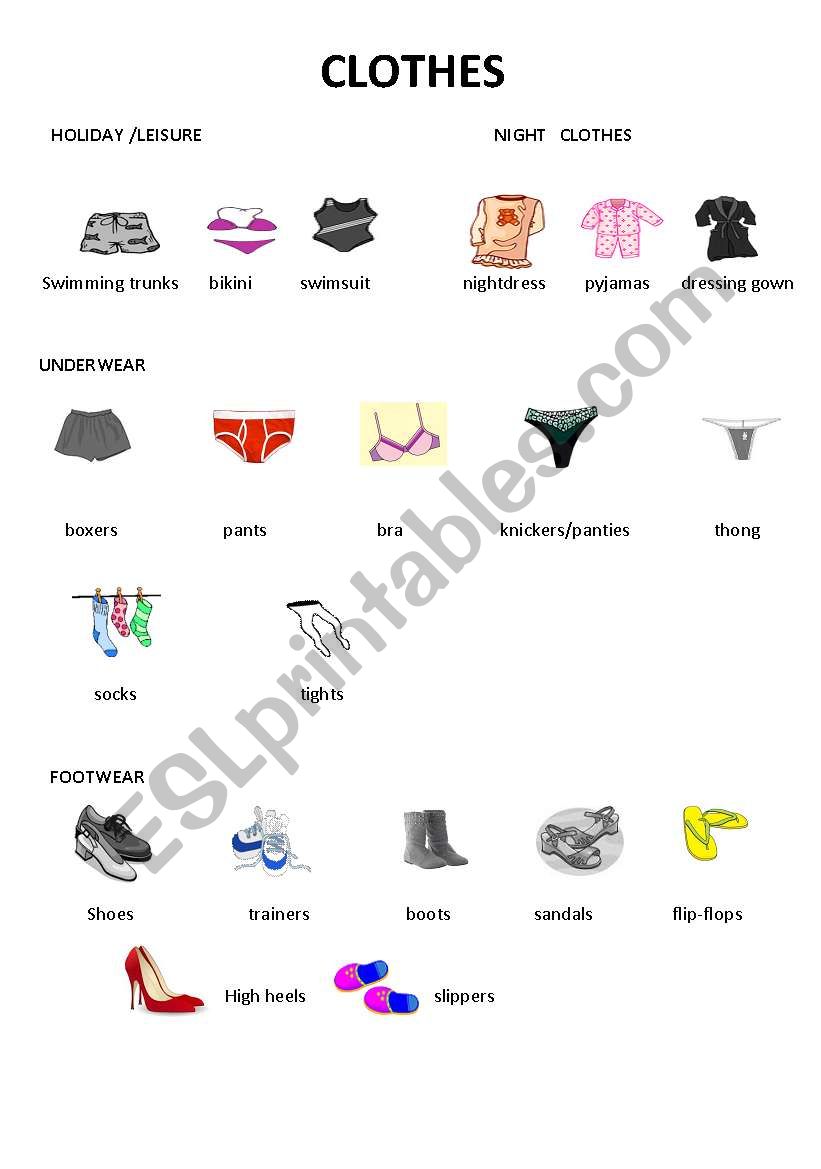 CLOTHES PICTIONARY 1 worksheet