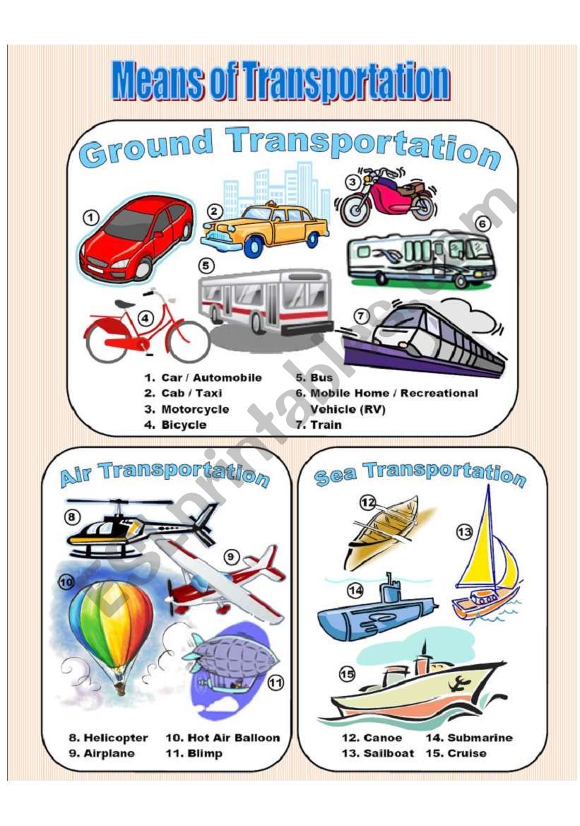 Means of Transportation - Picture Dictionary