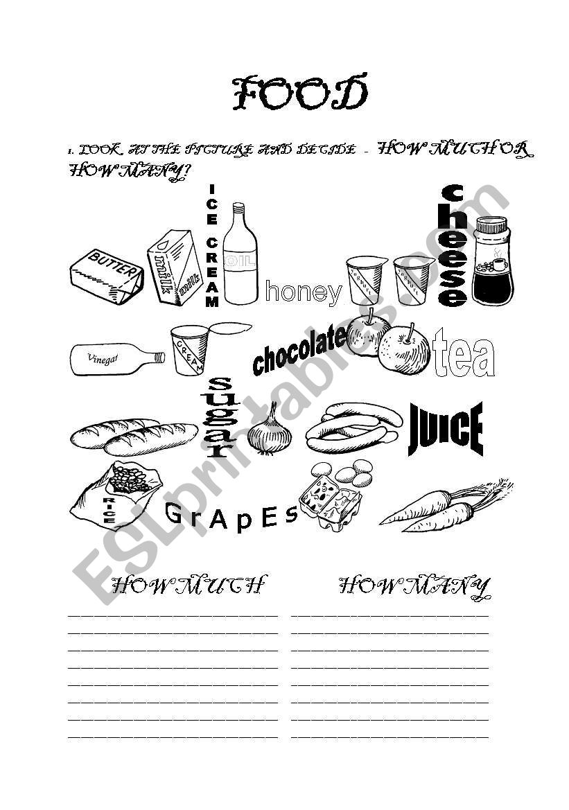 Food - how much, how many worksheet