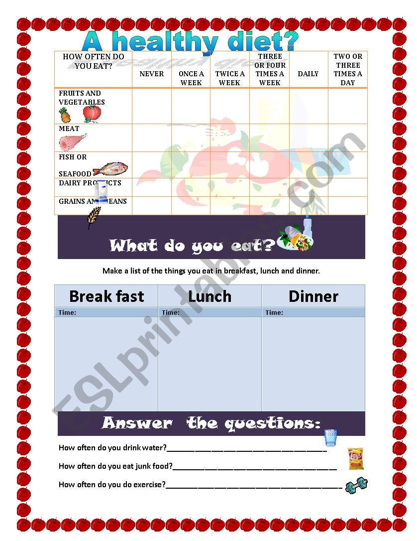 Healthy diet worksheet