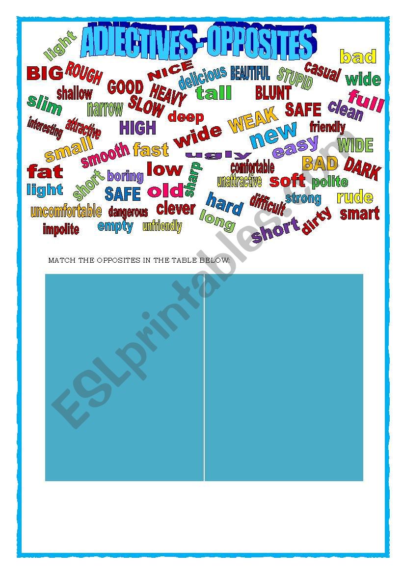 ADJECTIVES OPPOSITES  worksheet