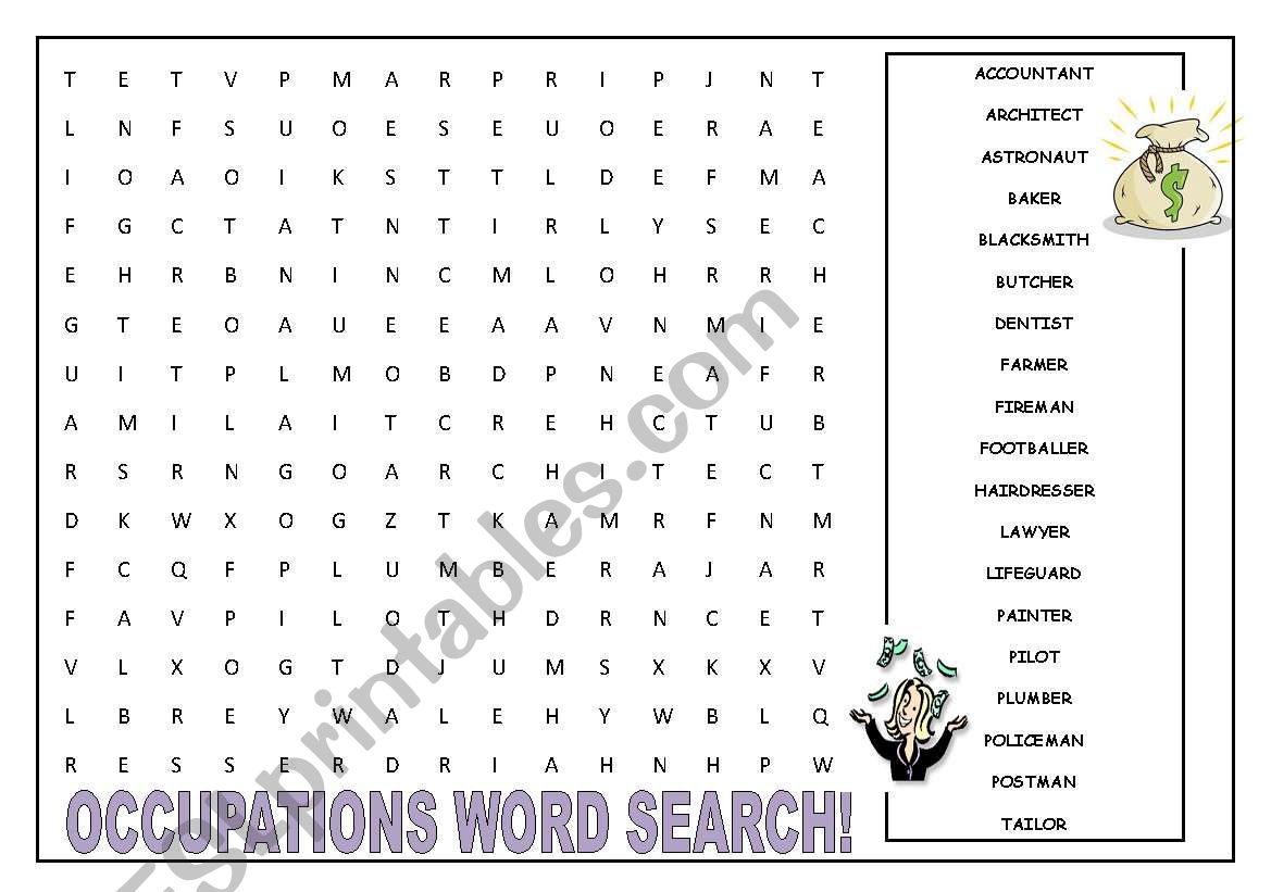 OCCUPATIONS/ JOBS/ PROFESSIONS WORDSEARCH