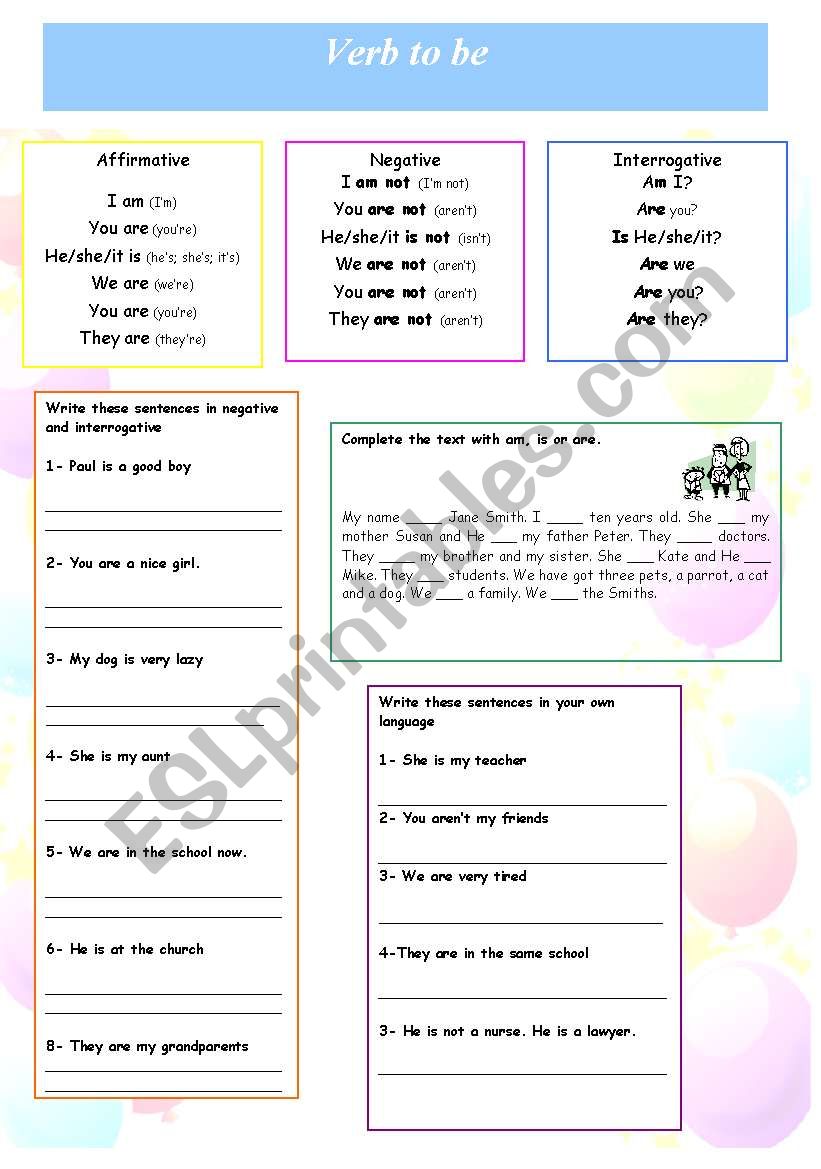 VERB TO BE worksheet