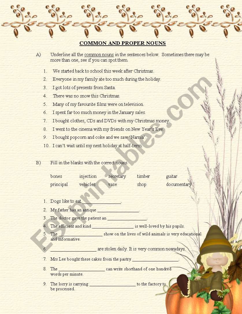 Common and Proper Nouns worksheet