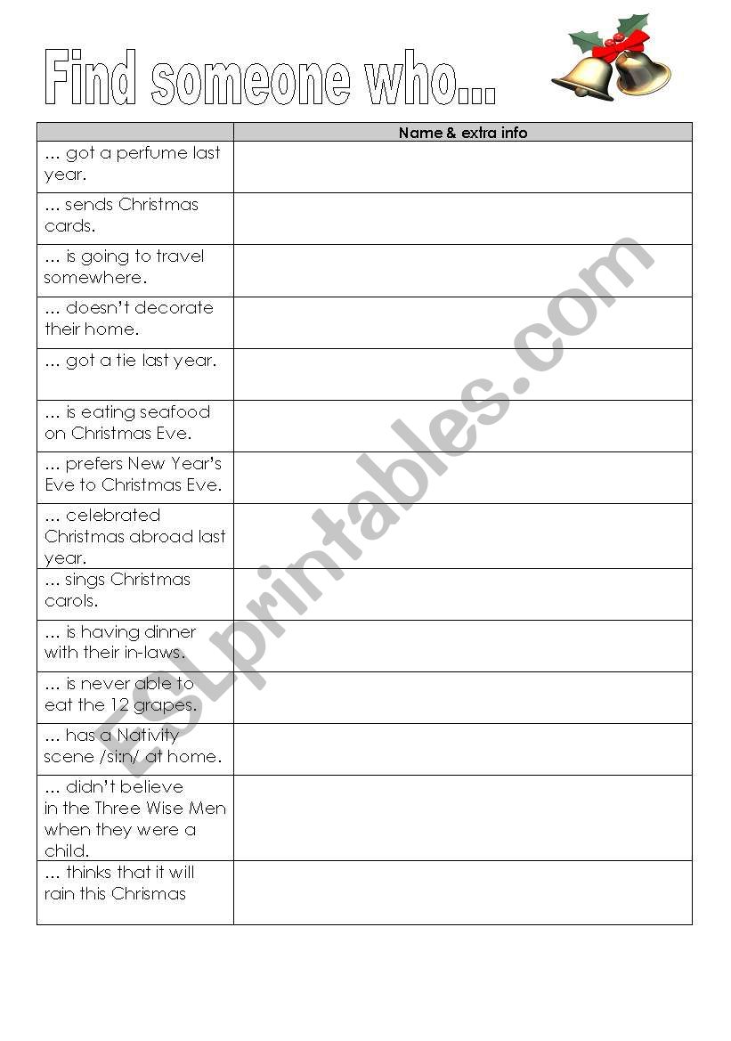 Christmasy find someone who worksheet