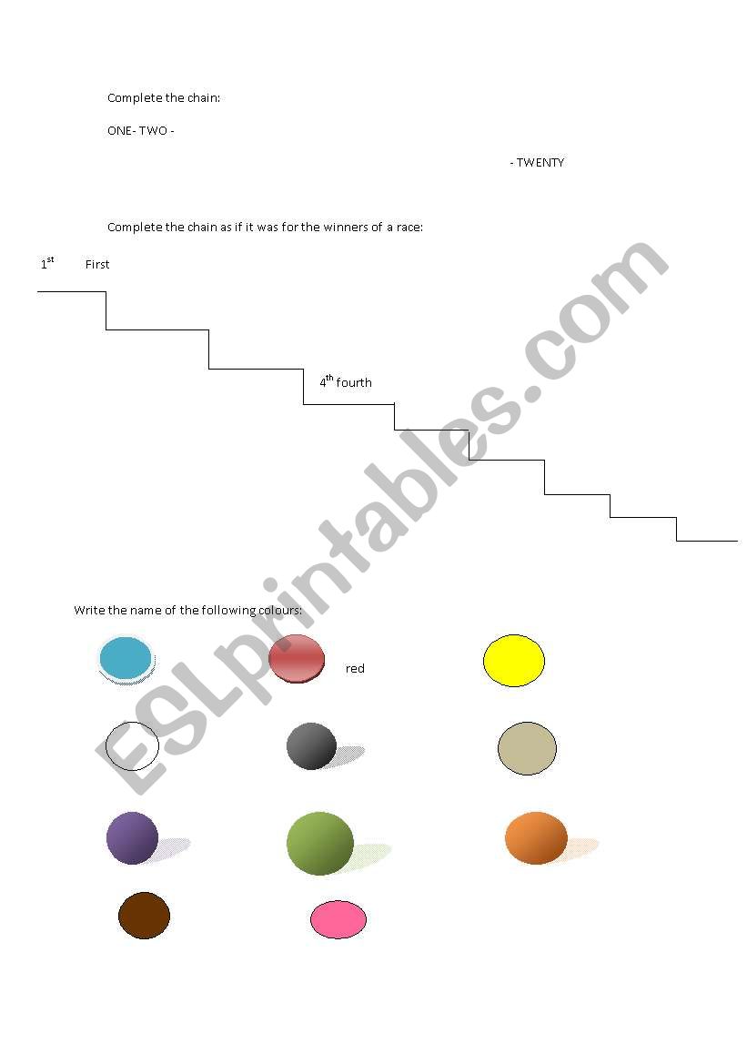 Test: ordinal, cardinal numbers and colours