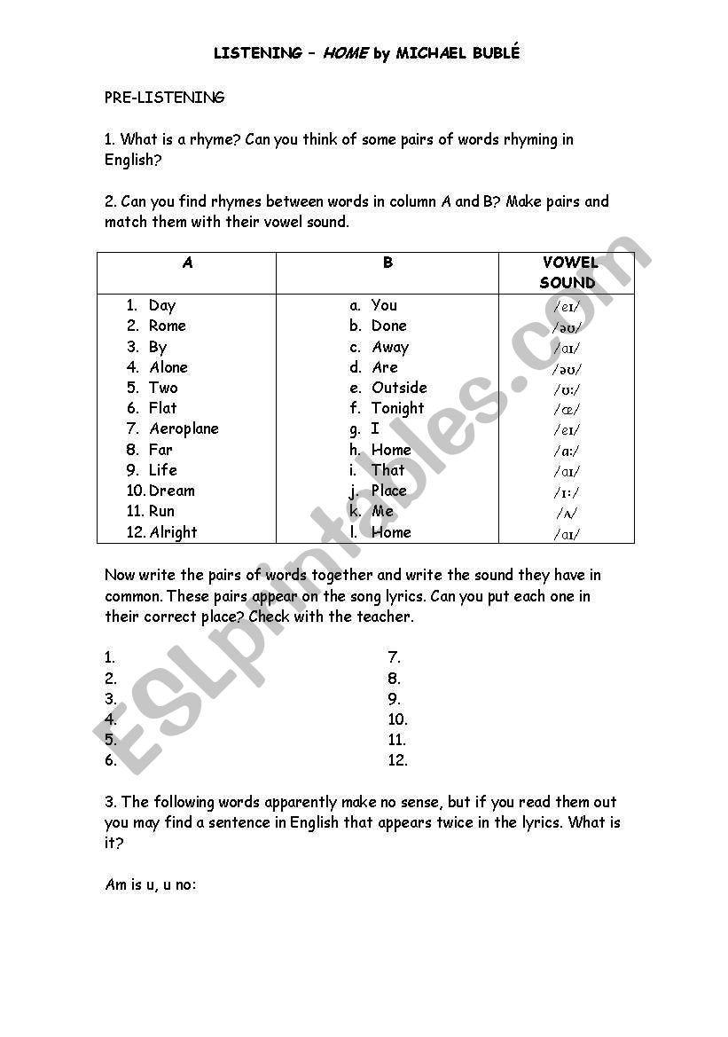 Home, by Michael Bubl worksheet