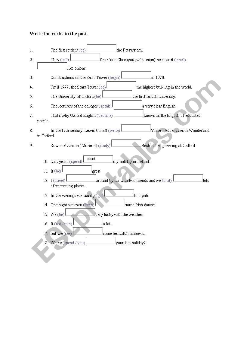 exercises on simple past worksheet