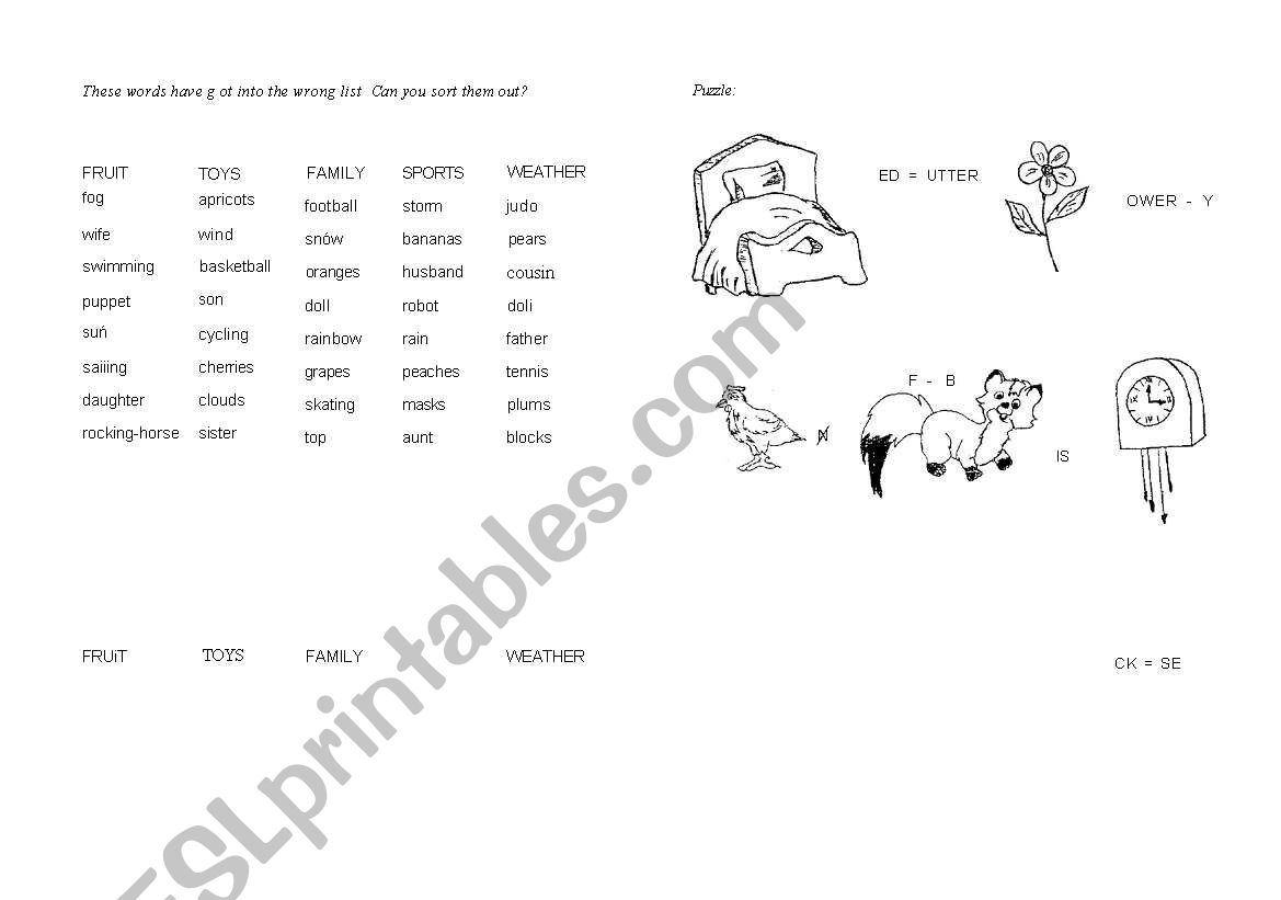 sorting worksheet