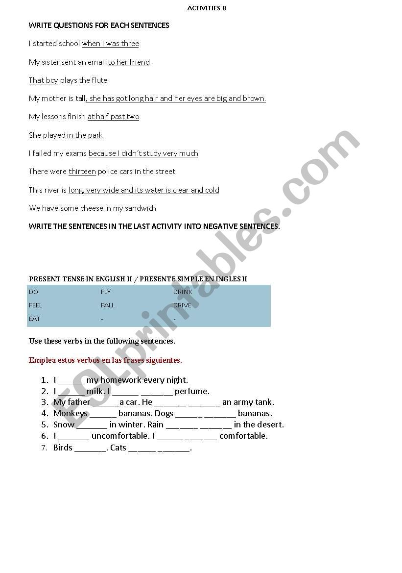 exercises worksheet