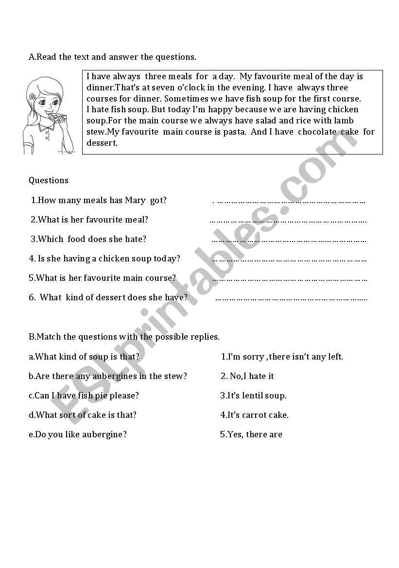 3 MEALS, COURSES,FOOD TYPES worksheet