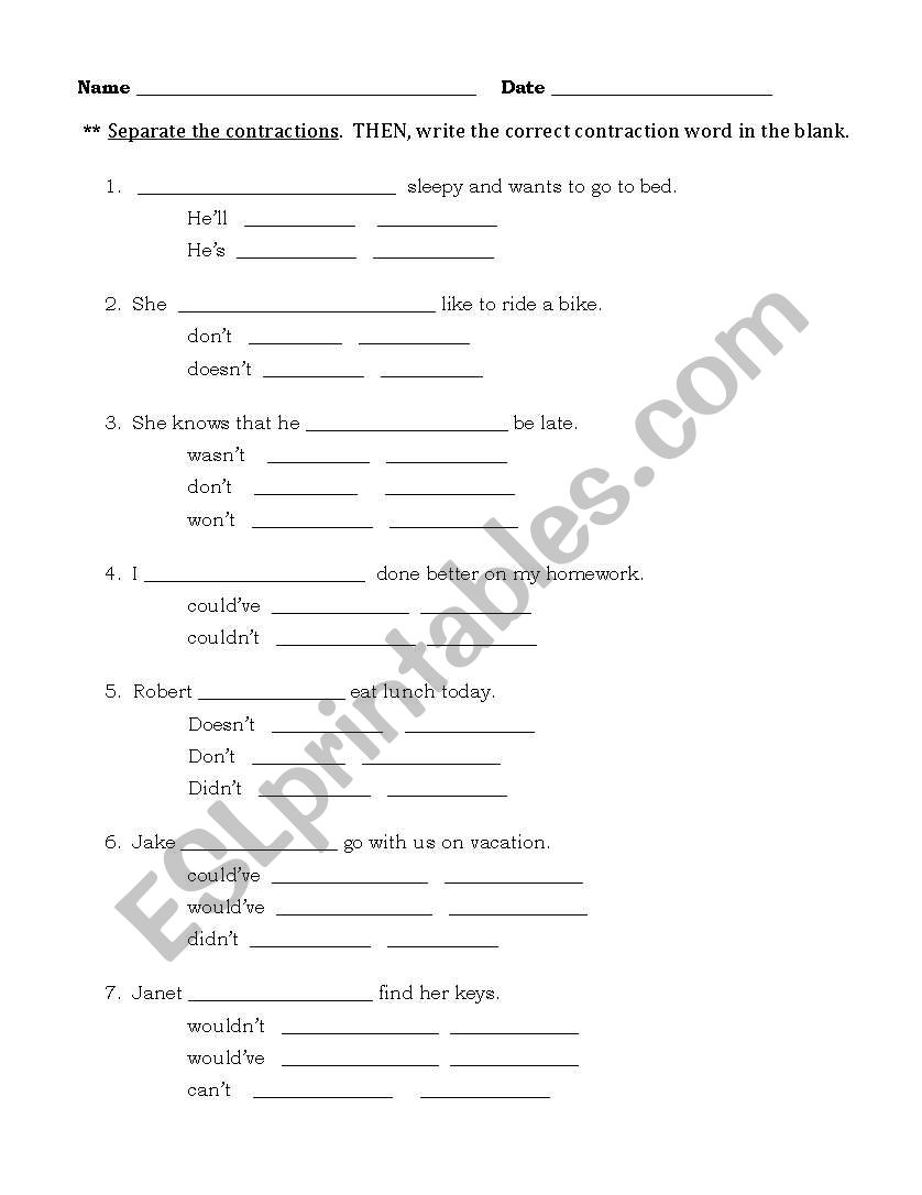 Modal contractions. worksheet