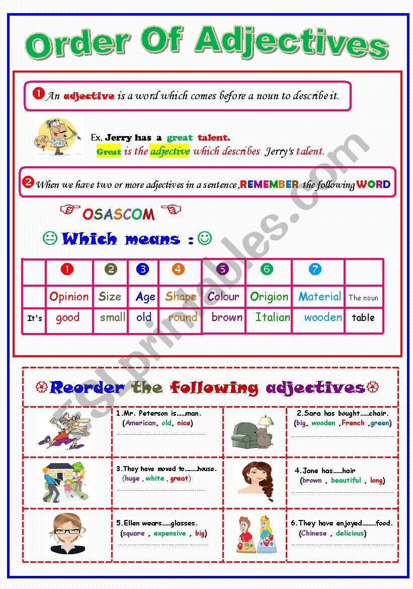 Order Of Adjectives.. worksheet