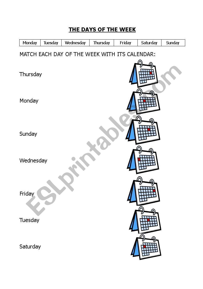 days of the week worksheet